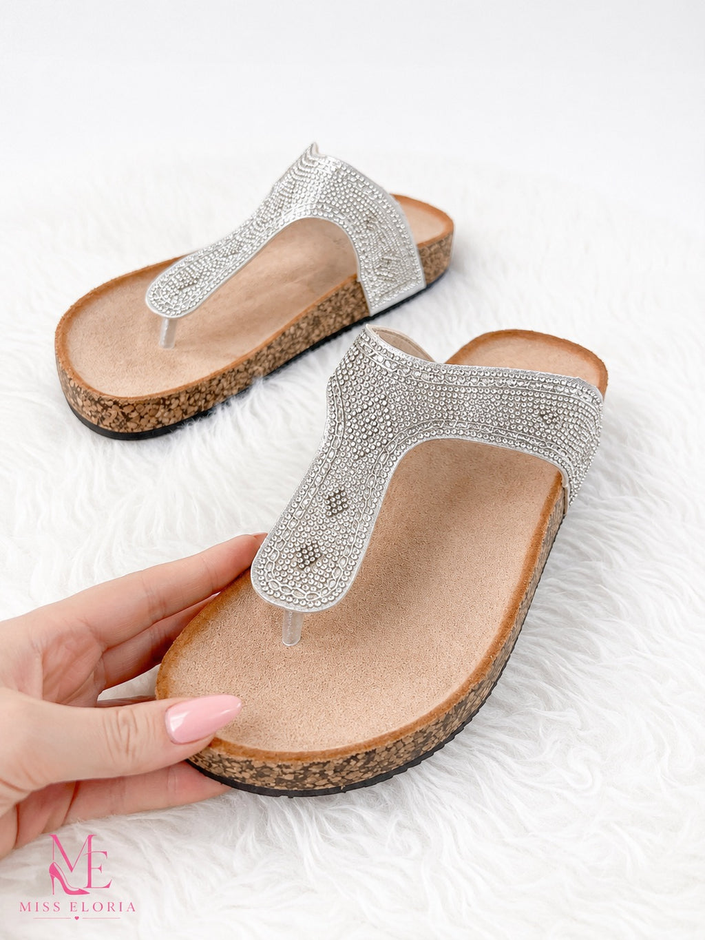 "BESTELLE" MISS ELORIA | Zehentrenner-Pantoletten / Zehentrenner-Sandalen | silber